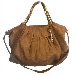 Michael Kors Erin Large Brown Crocodile Leather Shoulder Tote